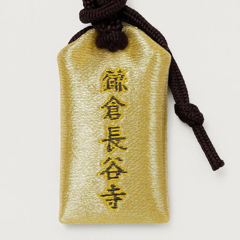 Back of all-purpose protection omamori (十一面守) from Hasedera Temple, gold variant – authentic Japanese omamori