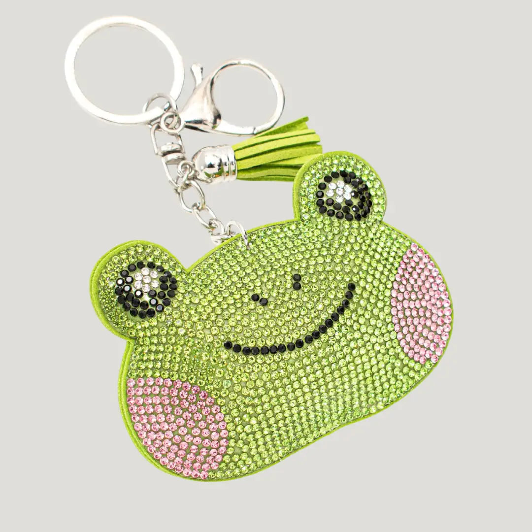 Lucky Frog Omamori (三福かえる守) alternate front – rhinestone frog Japanese omamori for luck and protection, Shirasaki Shrine